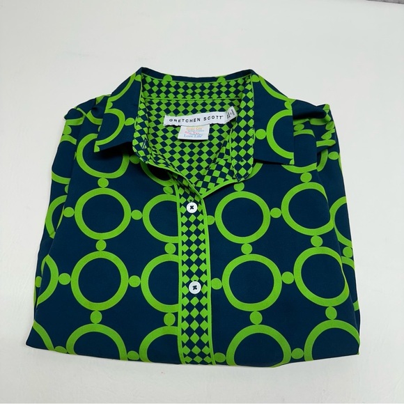 Gretchen Scott Designs Lime and Navy Patterned Blouse Sz M - Picture 10 of 10